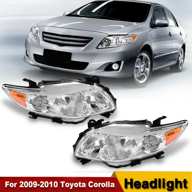 2010 Toyota Corolla 4-Door Sedan Chrome Headlamp w/ Amber Reflector Front Lights Replacement Pair Driver and Passenger Headlight Assembly Compatible with 2009 